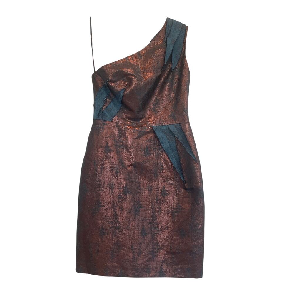 Chloe Dao One Shoulder Party Cocktail Mini Dress Sleeveless Women's Size 6 Brown